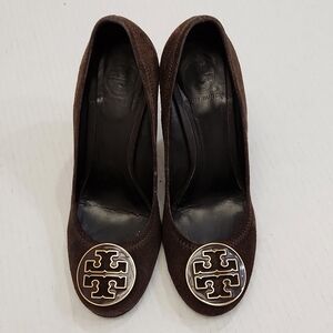Tory Burch Sophie Wedge Brown Suede Heeled Pumps Shoes, Women’s Size 7